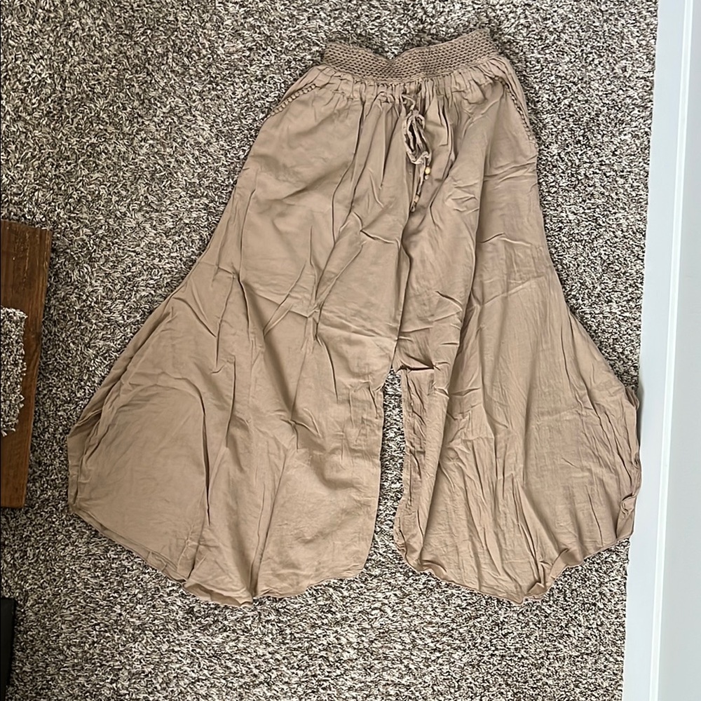 Flowy Tan Wide-Leg Pants